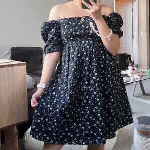 Anthropologie Black Floral Off-Shoulder Dress